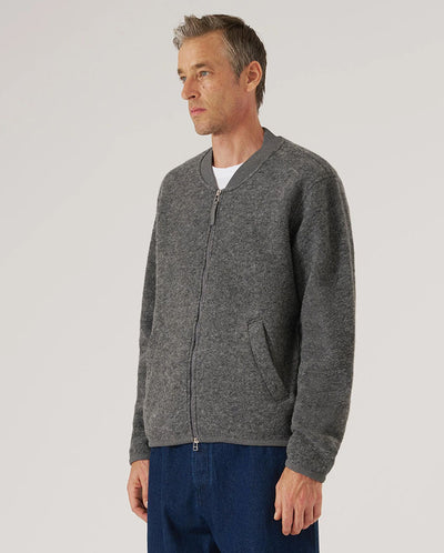 FLEECE ZIP BOMBER - GREY MARL