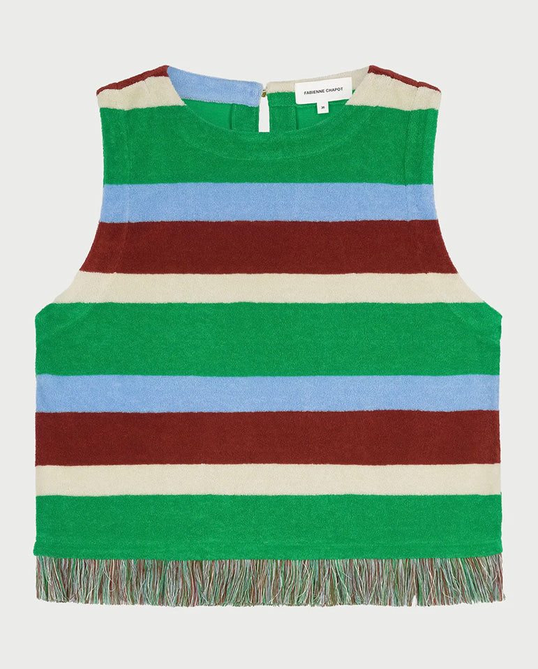 Tyra Towelling Tank - Green Stripe