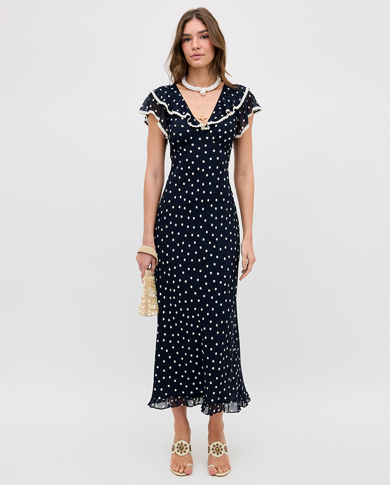 Bethea Midi Dress - Dot Navy