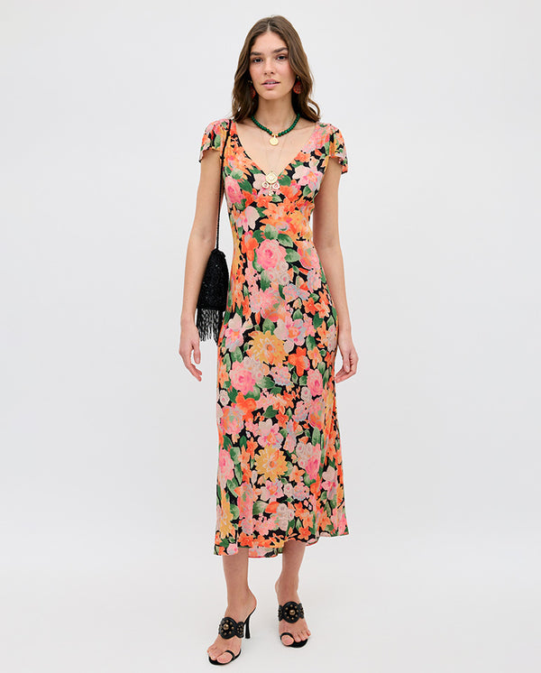 Cathy Midi Dress - Floral Black