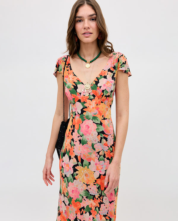 Cathy Midi Dress - Floral Black