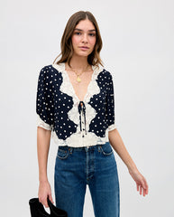 Ursula Crepe De Chine Top - Dot Navy
