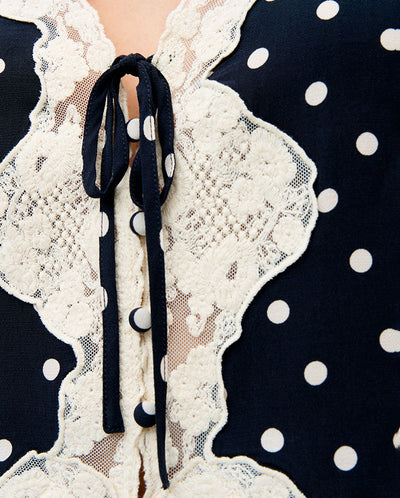 Ursula Crepe De Chine Top - Dot Navy