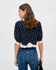 Ursula Crepe De Chine Top - Dot Navy