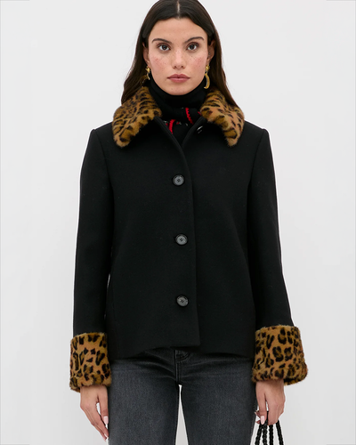 Aldith Wool Jacket - Black/Leopard