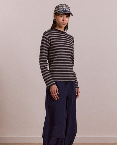 Lilah Fitted L/S Tee - Grey Marl Stripe