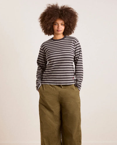 Lilah Fitted L/S Tee - Grey Marl Stripe