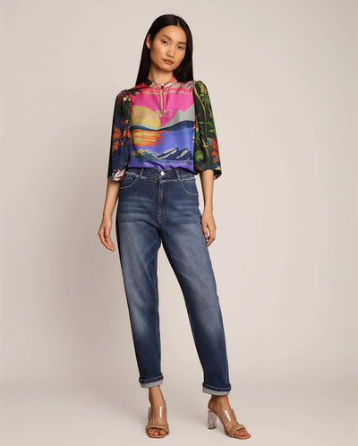 Greek Silk Printed Top Multi Purple