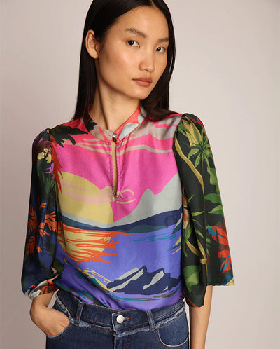 Greek Silk Printed Top Multi Purple