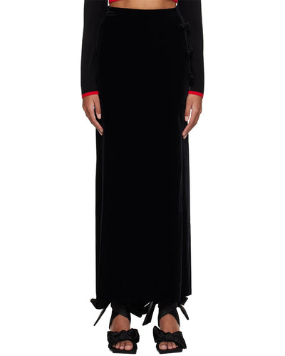 Velvet Jersey Bow Maxi skirt BLACK
