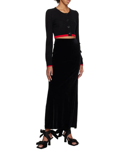 Velvet Jersey Bow Maxi skirt BLACK
