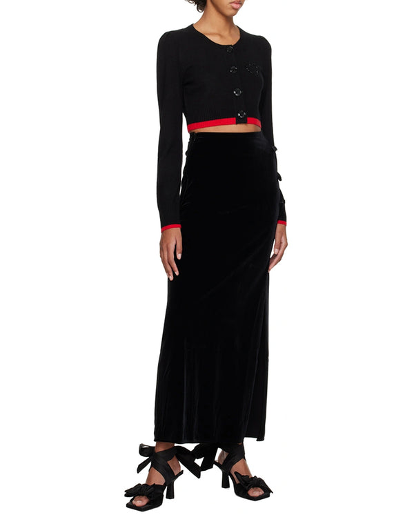Velvet Jersey Bow Maxi skirt BLACK