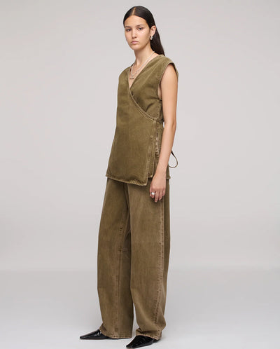 Denim Wrap Top - Olive