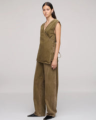 Denim Wrap Top - Olive