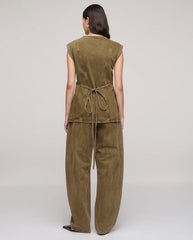 Denim Wrap Top - Olive