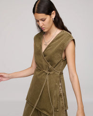 Denim Wrap Top - Olive