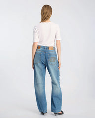 Bimo Floral Pattern Jean - Blue Denim