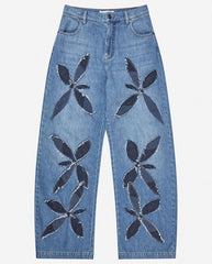 Bimo Floral Pattern Jean - Blue Denim