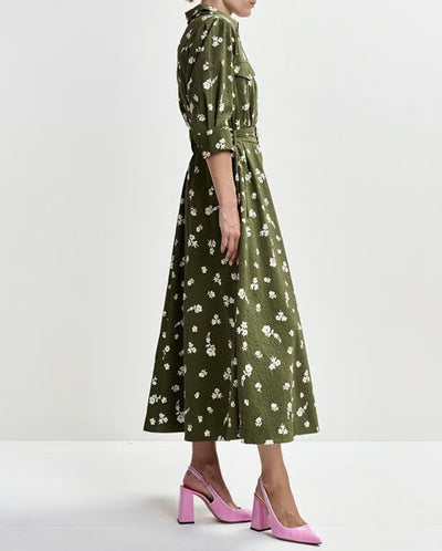 Jizo Shirt Dress - Olive Combo