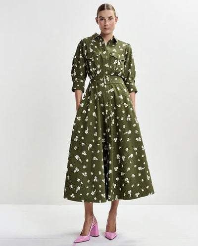 Jizo Shirt Dress - Olive Combo