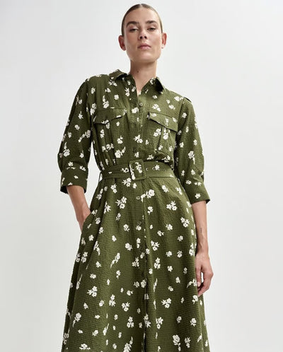 Jizo Shirt Dress - Olive Combo