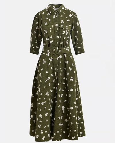 Jizo Shirt Dress - Olive Combo