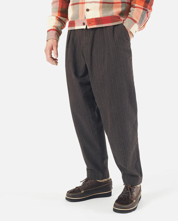 Pleated Track Pants Italian Pinstripe Brown