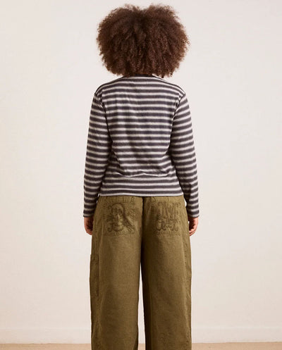 Lilah Fitted L/S Tee - Grey Marl Stripe