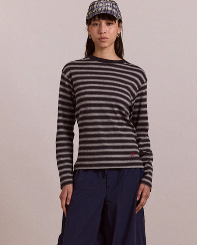 Lilah Fitted L/S Tee - Grey Marl Stripe