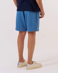 Pleated Track Short - Washed Indigo