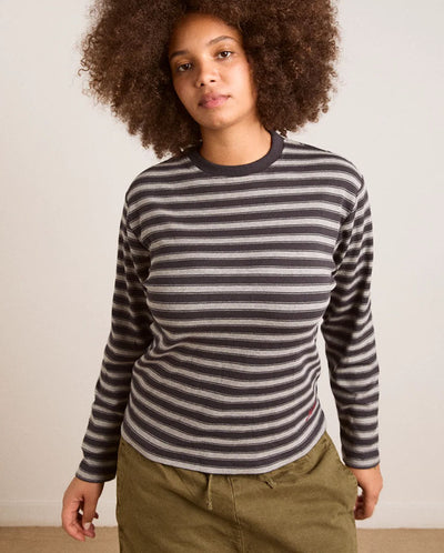 Lilah Fitted L/S Tee - Grey Marl Stripe
