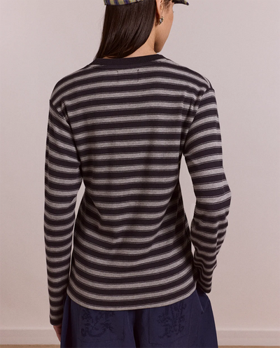 Lilah Fitted L/S Tee - Grey Marl Stripe