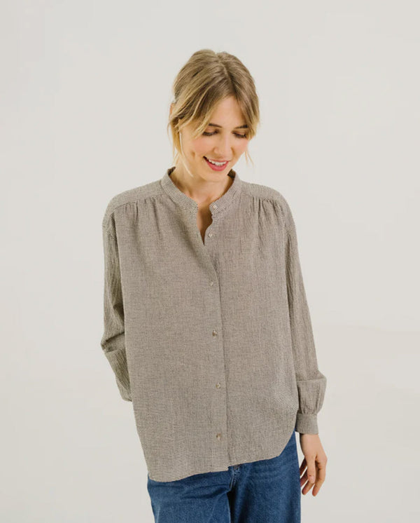 ELLA CHESTER Microcheck Blouse- Beige