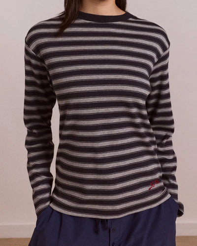 Lilah Fitted L/S Tee - Grey Marl Stripe
