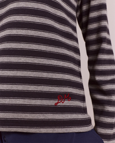 Lilah Fitted L/S Tee - Grey Marl Stripe