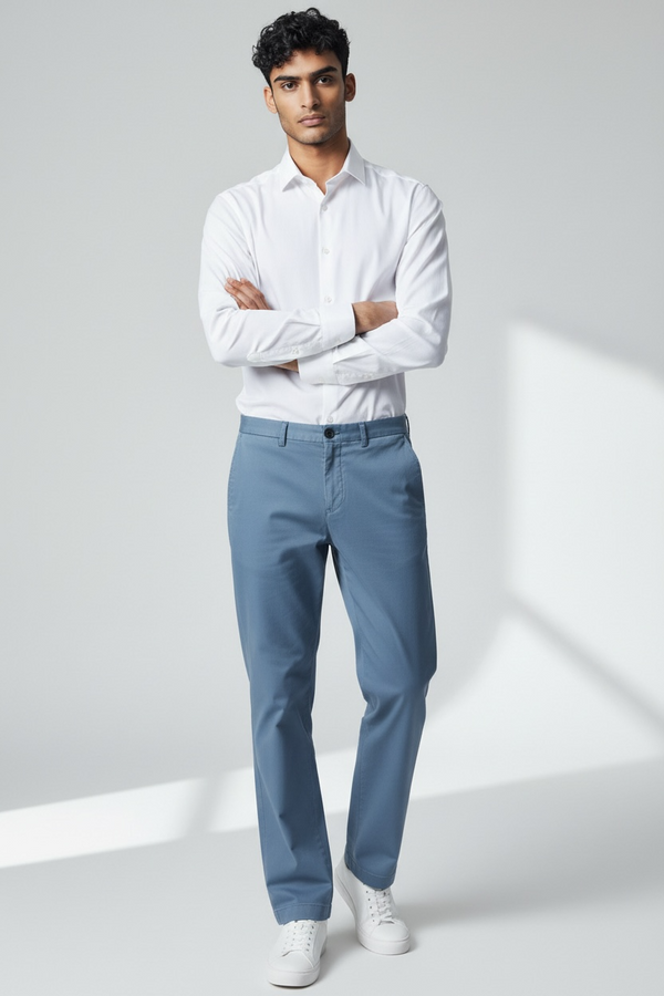 Regular Fit Clean Chino - Grey/Blue