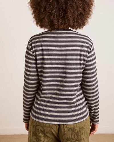 Lilah Fitted L/S Tee - Grey Marl Stripe