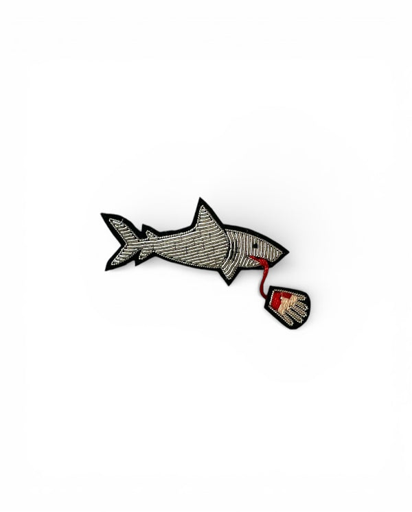 Shark w Hand Badge Silver