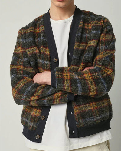 Plaid Alpaca Cardigan Army Plaid