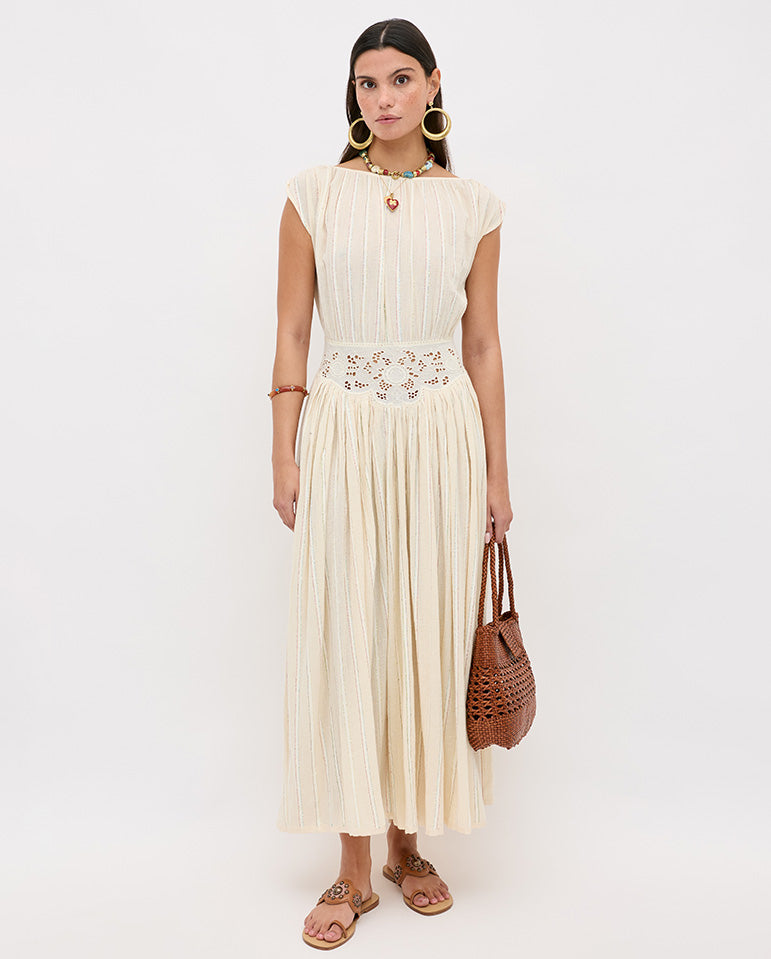 Alayah Lace Embroidery Dress - Cream