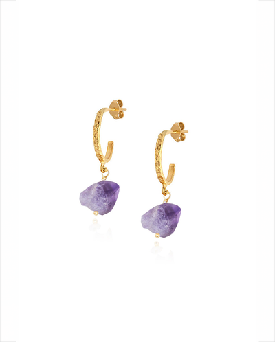 Myrtilo Hammered Hoops - Gold / Amethyst