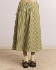 Caspia Volume Midi Skirt - Basil Stripe