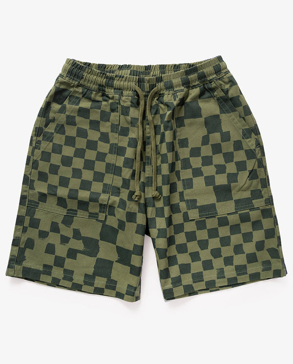 Printed Chef Short Olive Checker