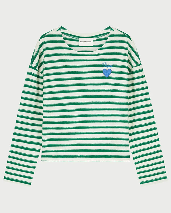 Celina Top - White/Green Stripe