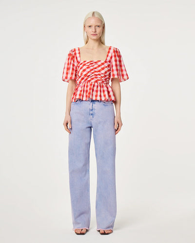Carletta Top - Tangerine /Cosy White Check