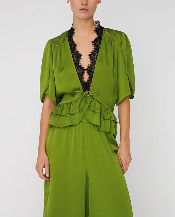 Delicate Tie Band Blouse - Green Flash
