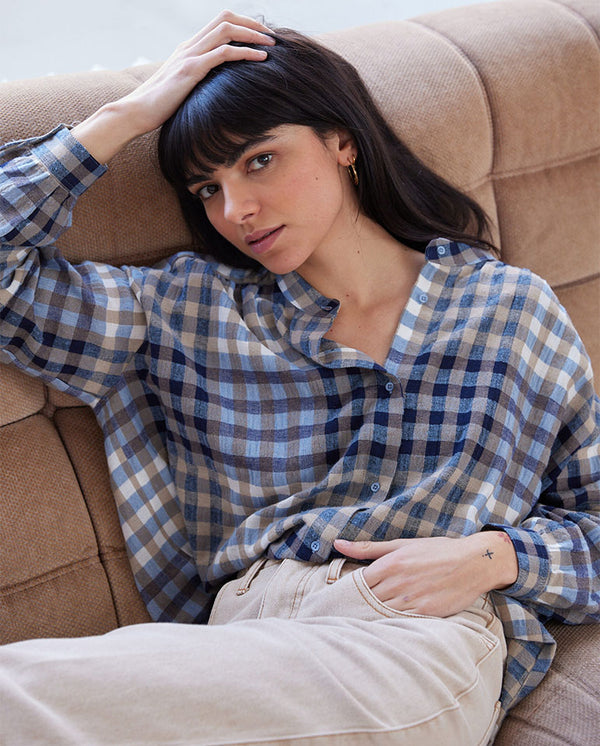 Ella Sedona Check Shirt Multi Beige/Blue