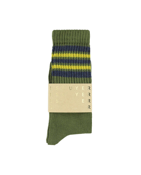 5 Stripes Crew Socks - Yellow / Khaki / Blue