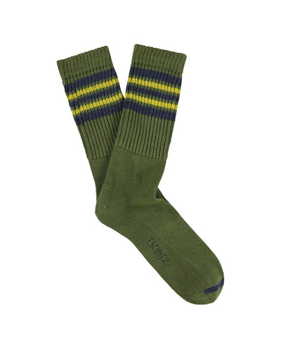 5 Stripes Crew Socks - Yellow / Khaki / Blue