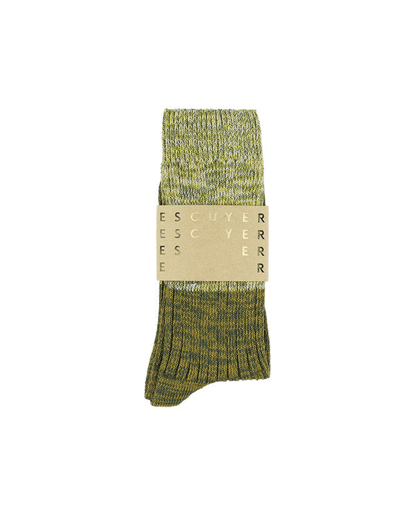 Melange Blend Block Socks - Green / Gold